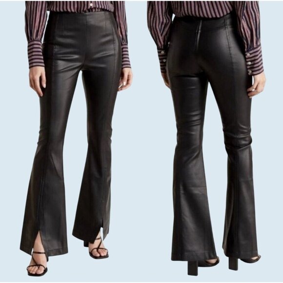 FREE PEOPLE / We The Free Black Faux Leather Split Hem Pants Sz 32 NEW - Picture 1 of 8